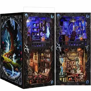 [Chamber of Exotic Beasts] Book Nook Kit, DIY Miniature Dollhouse Booknook Kit, 3D Wooden Puzzle Bookend Bookshelf Decor Magical Creatures House with LED Light for Adults
