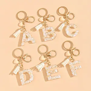 Alphabet Initial Letter A-Z Keychains for Women Girls Initial Keychains with Tassel and Heart Charms for Backpack Bag Kawaii Accessory