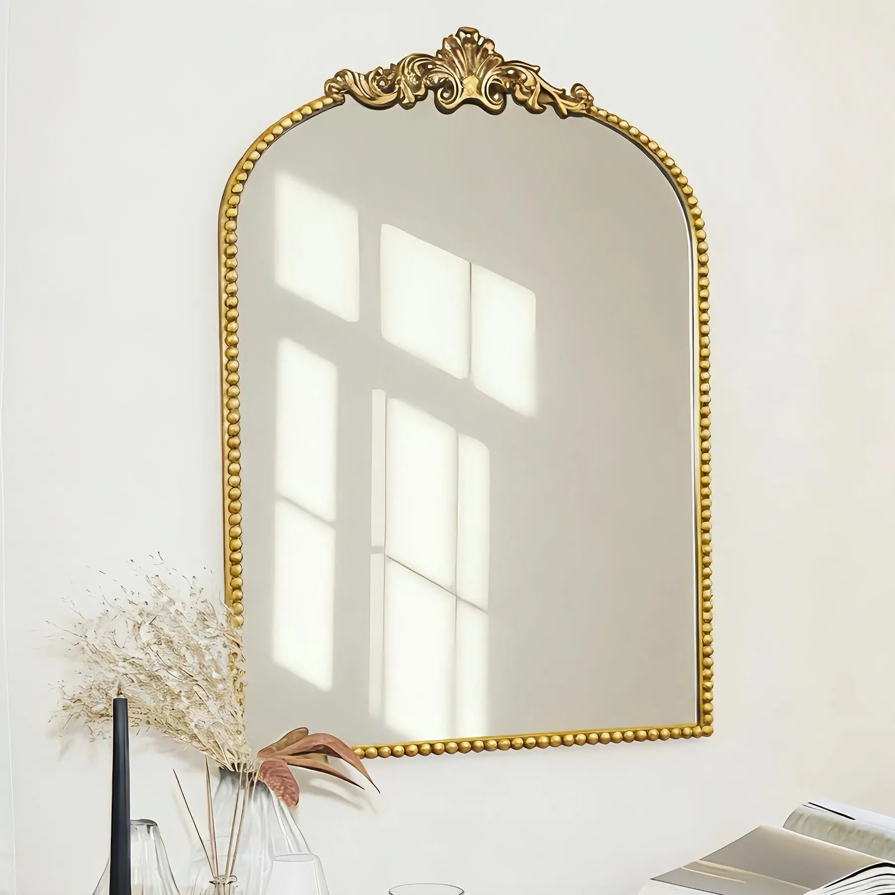 ZIYOO Gold Arched Vintage Mirror with Baroque Metal Frame Antique Wall Decorative Mirror for Fireplace Bedroom Living Room or Entryway Decor mirrors full length #Summervibes,dorm essentials