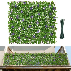 【Summervibes】VEVOR Expandable Fence Privacy Screen, 25.5 x 122 in Expand Artificial Plant Wall, Realistic Artificial Ivy Panel with 50 Zip Ties, Decorative Faux Greenery Backdrop Hedges for Balcony Patio Outdoor