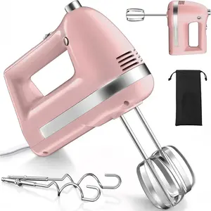 Powerful 300W Hand Mixer Electric Handheld with 304 Beaters,Electric Hand , Dough Hook,Hand Held  with Turbo for Baking Cakes, Eggs, Cream Food(Pink) Steel Whisk