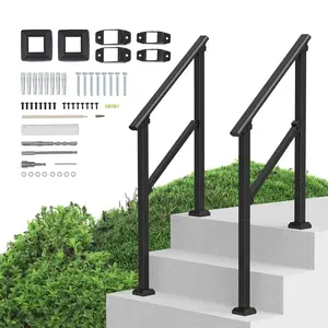 VEVOR Handrails for Outdoor Steps,  2 PCS 2-3 Step Stair Hand Rail Kit, Transitional Carbon Steel Railings with Installation Kit, Stair Rails for Seniors, Concrete & Porch & Deck, Black Square Tube