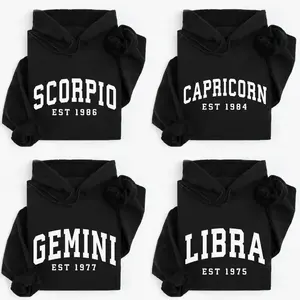 (Leave A Note or DM to Shop) Custom Year, Custom Zodiac Hoodie – Black Color, Est Your Year Astrology Top, Cute Horoscope Energy Gift, Unisex Hoodies, Birthday Zodiac Sign Outfit 2026 - LORA ATCHER