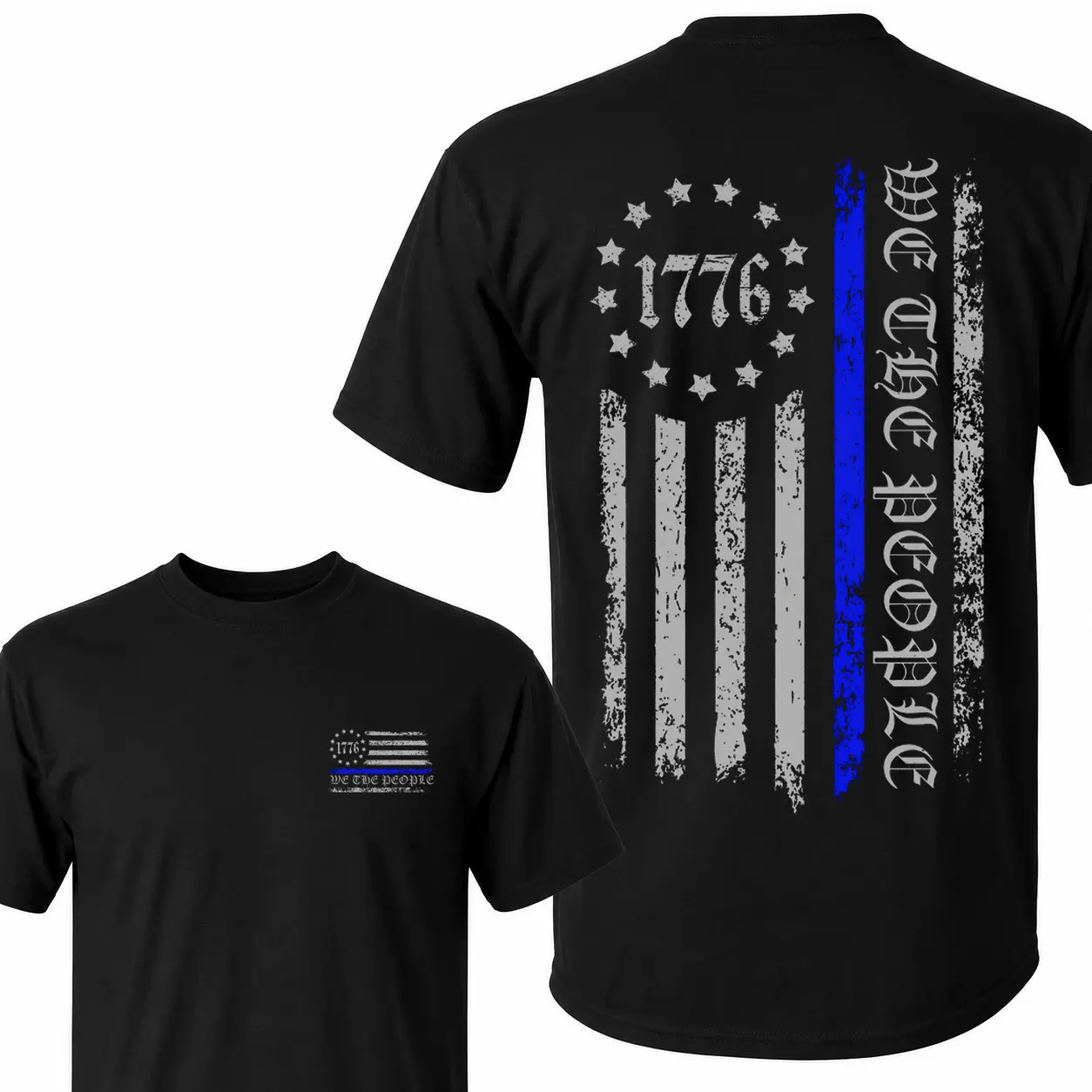 Retro 1776 American Flag T-Shirt | Distressed Thin Blue Line Style Graphic Tee