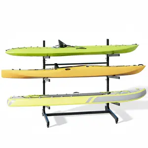 [NEW PRODUCT - FLASH SALE] Garvee Heavy Duty 3-Tier Freestanding Kayak Rack with Lockable Wheels - Holds Kayaks, Canoes, SUPs & Surfboards (Up to 120 lbs, Anti-Rust Steel)