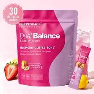 Curvespace Dual Balance PM Hormone & Muscle Support with Creatine, Myo-inositol & Vitex (Chasteberry), Maca, Fenugreek & Wild Yam, Hyaluronic Acid — Strawberry Lemonade, 0g sugar, 30 packets | All-in-one women’s wellness drink mix