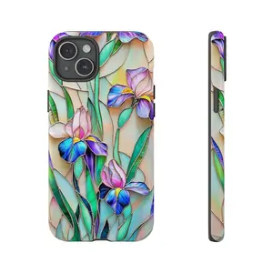 Stained Glass Iris Flower Premium Film 2 in 1 Phone Case - Durable, Shock Absorbing and Stylish Protection - Compatible with iPhone 16, 15, 14, 13, 12, 11, Plus, Pro, Pro Max, Perfect birthday gift for friends. Protective Local