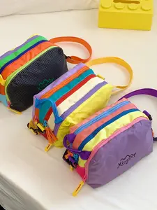 New Summer Energy Dopamine Rainbow Striped Crossbody Bag, Ultra-Light Portable Canvas Bag, Trendy Street Style Daily Commute Phone Bag, Zipper Crossbody Bag, Crossbody Shoulder Bag