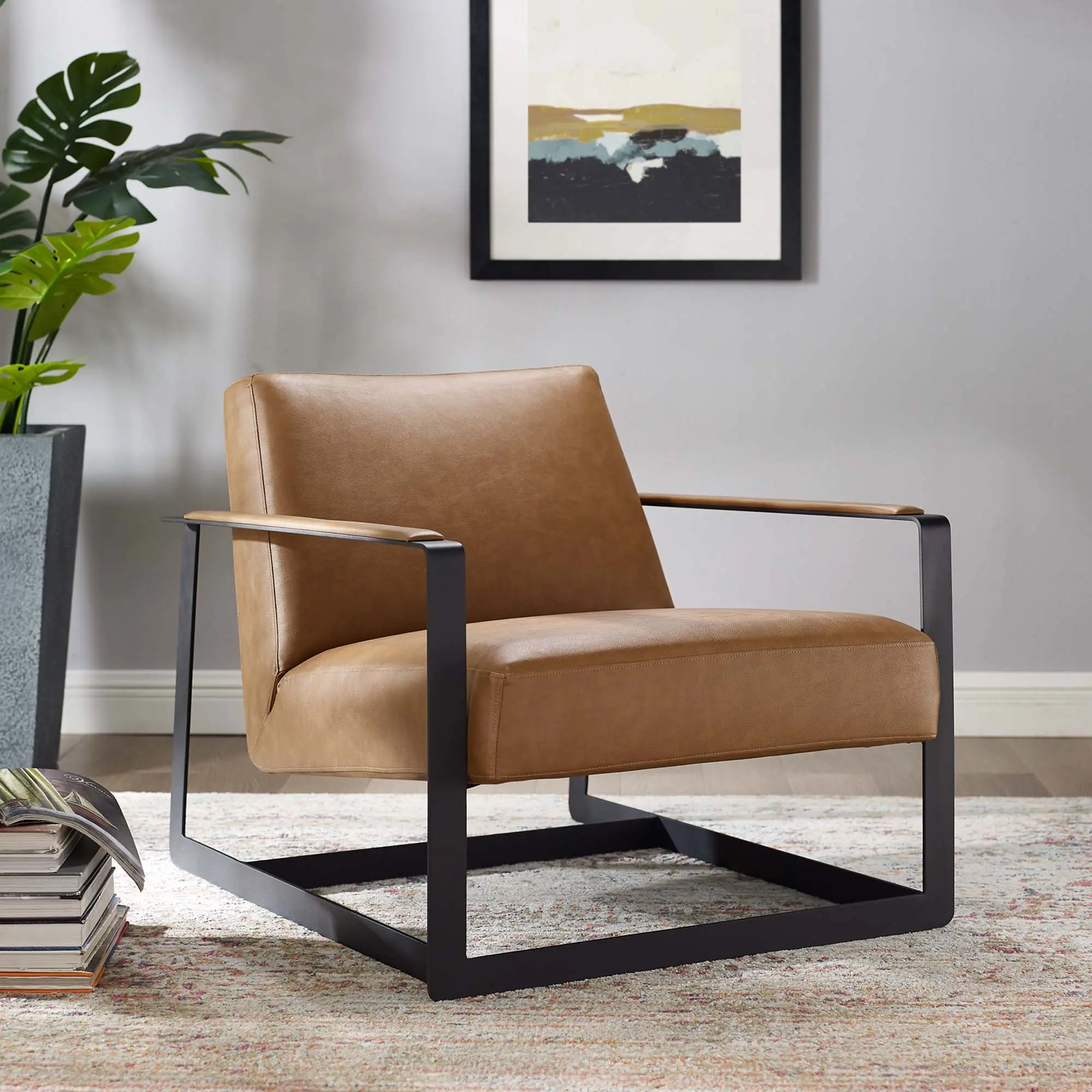 Modway Seg Vegan Leather Accent Chair in Tan Modway Seg Vegan Leather Accent Chair in Tan