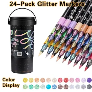 24-Pack Glitter Markers Dual-Flash 24-Color Set Water-Based Ink for Kids Adults DIY Crafts Greeting Cards Rock Painting Christmas Gift