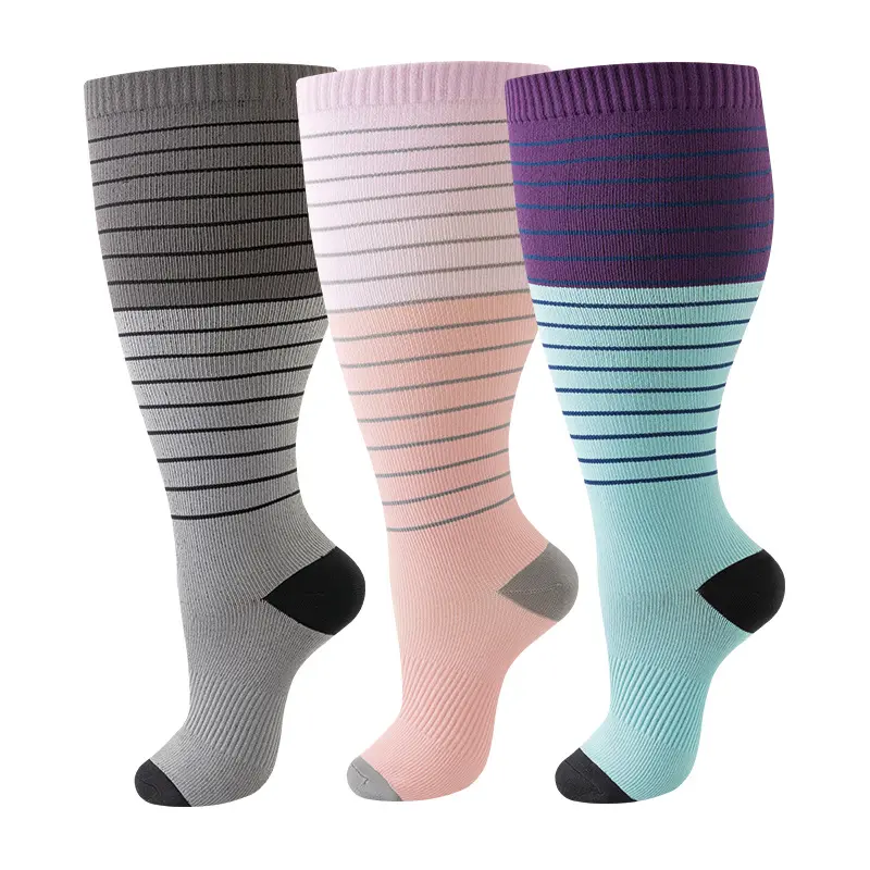3 Pairs Knee-High Compression Socks for Women & Men, Plus Size Extra Wide Calf, Breathable 20-30 mmHg for Fitness & Outdoor Support