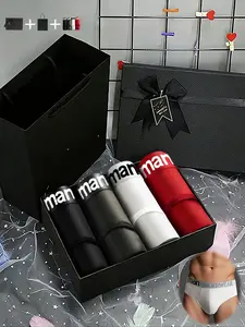 Valentine's Day High-End Men's Solid Color Underwear Set, Comfortable Breathable Fashion Trendy Youth Style Triangle Pants, Perfect Gift