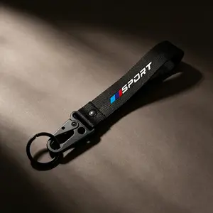 Nylon Car Keychain Wrist Lanyard with Metal Keyring, Durable Hanging Strap for Bmw Models, Ideal Accessory for Secure Key Storage