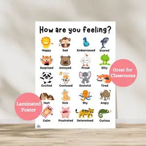 Feelings Check In Poster | Laminated Social Emotional Learning Anchor Chart | Emotion Chart for Kids | Identifying Student Emotions Poster