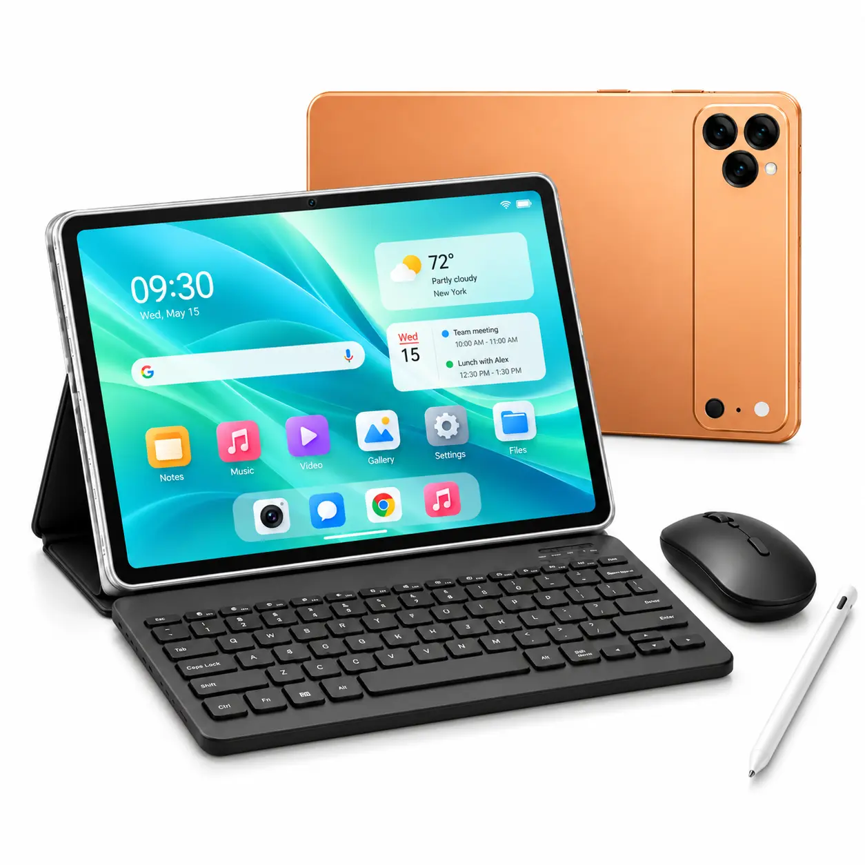 W&O 2026 Android 15 Tablet Bundle, 11-Inch HD Display, 12GB RAM, 256GB Expandable Storage, 10000mAh Battery, 5G WiFi, Dual Camera, Keyboard, Mouse, Case & Stylus