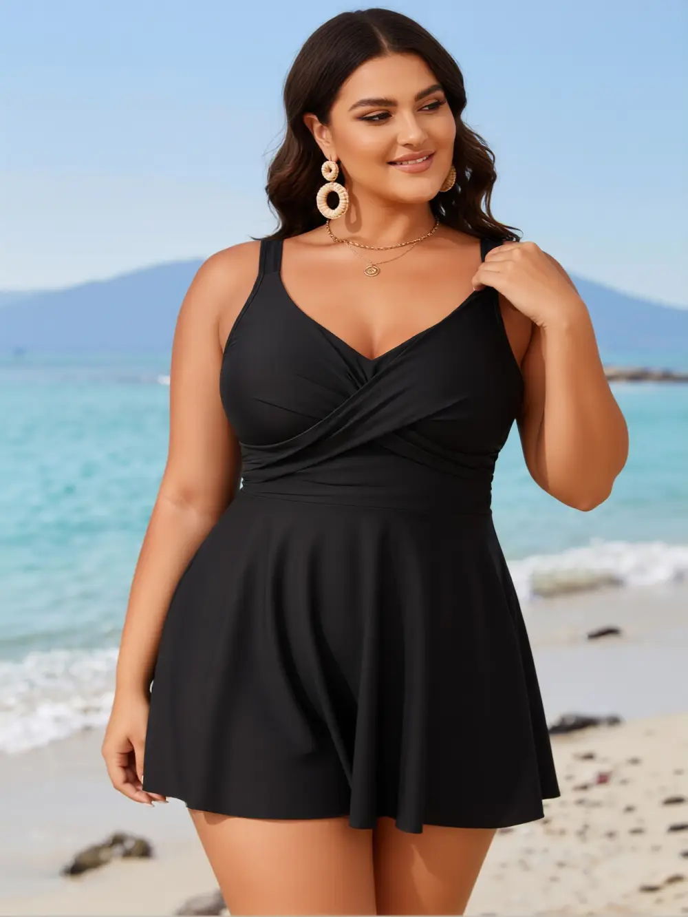 2026 New Solid Color Plus Size One-Piece Skirted Swimsuit, Sexy Backless Tummy Hiding Triangle Bathing Suit for Women