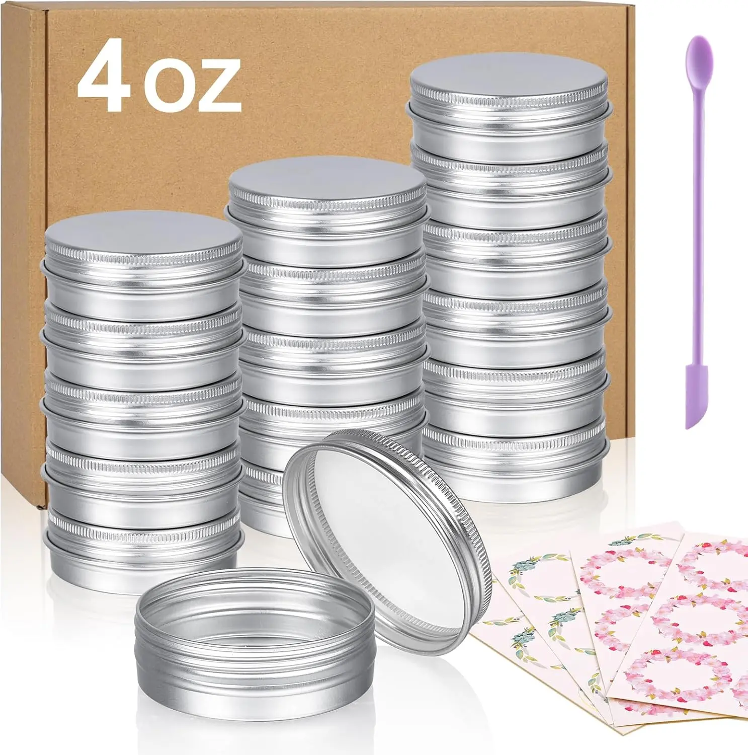 Aluminum Tin Cans, 24Pcs 4 OZ Metal round Tins Containers with 4Pcs Stickers An Sopito