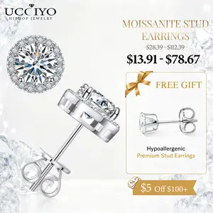 【E103 live2】UCCIYO Lab-created moissanite Earrings S925 Sterling Silver Stud Screw Back Earrings Earrings for Women Men Fashion Simple Style Jewelry Gift Wedding Daily Birthday Anniversary Halloween summerwins Ear Studs【E103 live2】