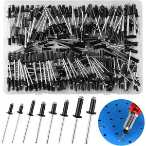 240 Pieces Large Flange Blind Rivets, Aluminum Blind Rivets with 8 Sizes, Practical Blind Rivets Set, Black Rivets for Storage Box, Metal Tube, Sheet Metal Assembly, Furniture