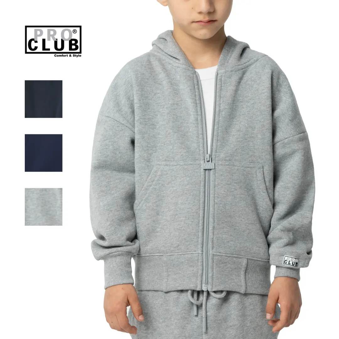 Pro Club Youth Full Zip Hoodie, Casual Heavyweight Fleece Sweatshirt, Stylish Cotton Blend Fabric Top with Ribbed Cuffs and Metal Zipper, Tops, Sweatshirts, Menswear, Soft, Plain, Classic, Polyester, Zip Up Hoodie
