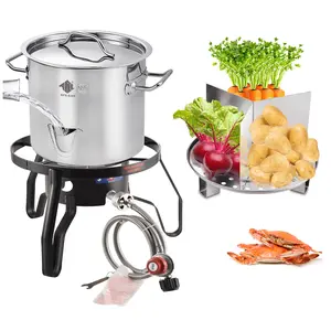 20-52QT Stainless Steel Steamer Pot With Portable Propane Burner Set For Outdoor Cooking, Seafood Crab-Vegetable-Tamale Large Pot with Water Spout, Dividerand Steamer Rack, High Efficiency Stove