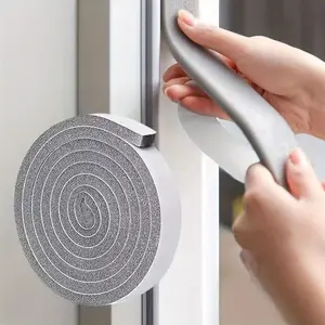 2 Rolls Self-Adhesive Door Seal Foam Strip, 0.59inch x 6.56FT, Noise Reduction, Windproof, Fireproof Gap Sealing for Glass Doors, Soundproof PU Sponge Weatherstrip for Sliding Windows, Plastic Material