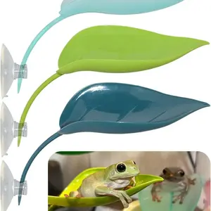 2pcs Tree Frog Tank Leaf Decorations, Leaf Shape Basking Platform with Suction Cups, Leopard Gecko Tank Accessories, African Dwarf Frog