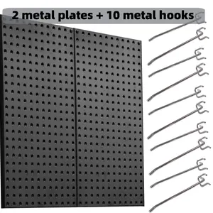 Two Metal Pegboard Panels Come with Ten Metal Hooks, Designed for Storing Tools in The Garage. Suitable for Multifunctional Wall-Mounted Storage Boxes for Home, Garage, And Dormitory Use. Ideal for Organizing Tools, Hardware, Kitchen, And Bathroom Items