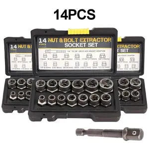 Impact-Style Bolt and Nut Removal Set 13+1-Piece Extractor Tool with Sturdy Storage Case & Electric Wrench Accessories for Damaged Rusted Bolts Nuts Screws Universal