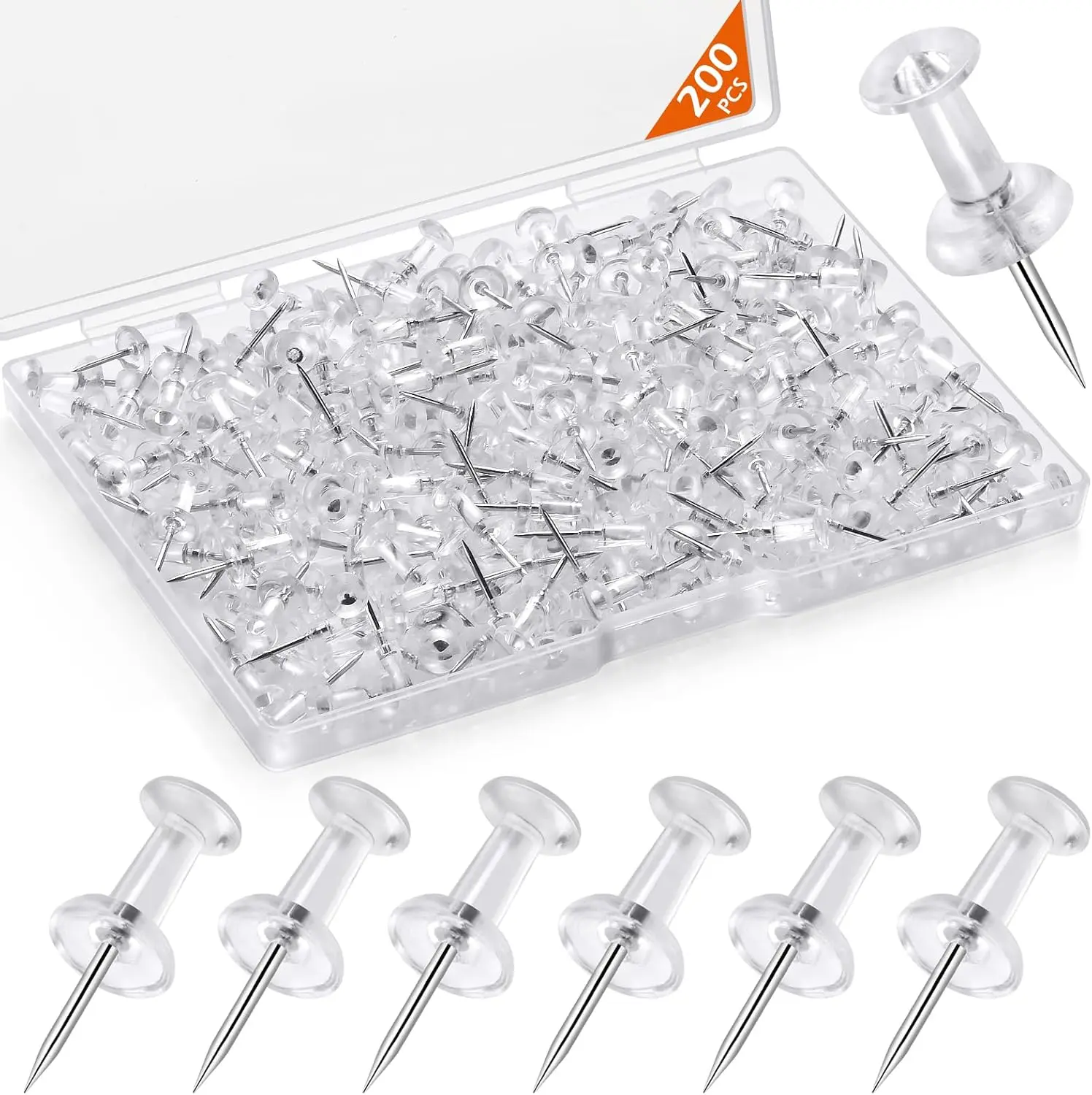 Mother Day Gift 200 Pcs Push Pins Tacks, Thumb Tacks for Wall, Clear Plastic Head, Steel Point, Decorative Push Pins, Standard Thumb Tacks for Bulletin Board, Corkboard, Map, Calendar, Photo, Home, Office