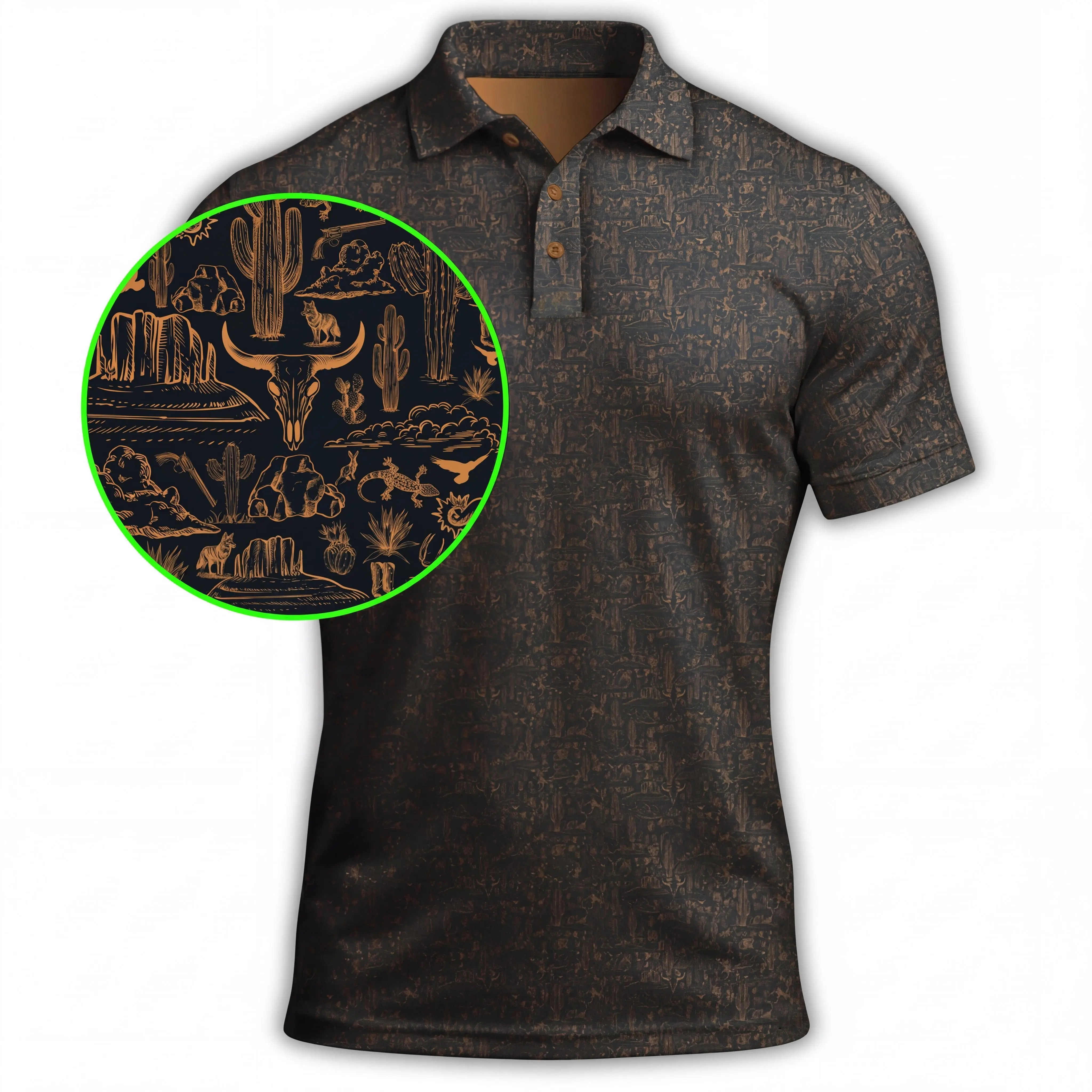 Trendy Men Western Polo Shirt Cool Desert Cactus Graphic Summer Casual Golf Outfits