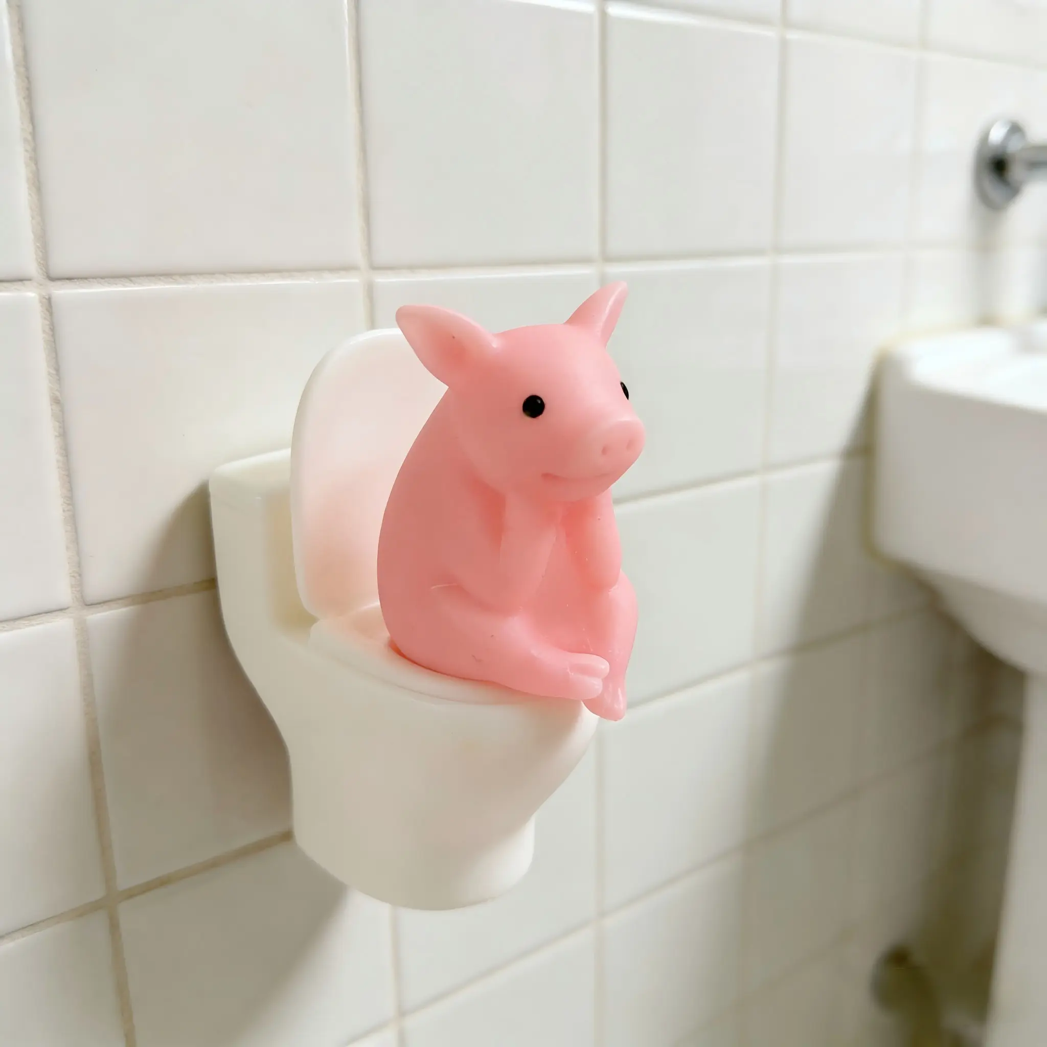 3/1pcs cute toilet sitting pig Cute Animal Design PVC bathroom decorative desktop or wall-hung home office desktop living room display home decoration bathroom accessories figurine statue decoration Decorative Figurines Decoration Items