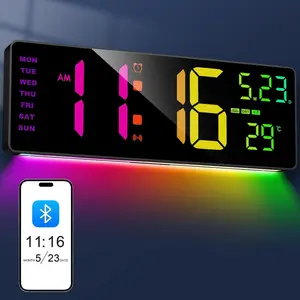 ZY 16.3"  Large Digital Wall Clock with Remote Control, Auto Time Sync, 6 Color Night Lights Adjustable Dimmer 10 RGB Color Changing Large Display for Home, Gym, Office and Classroom S1 Decor Decoration Colorful