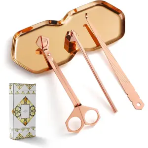PATOISE 4 in 1 Candle Accessory Set, Wick Trimmer, Candle Snuffer, Wick Scoop,Storage Tray,Perfect for Candle Lovers (Rose Gold)
