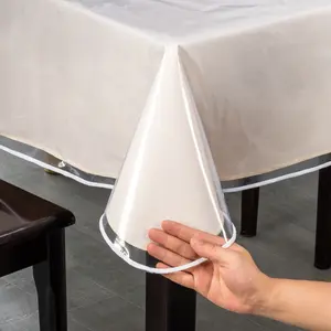 Transparent Rectangular Tablecloth with Lock-Edge Design, Protective Vinyl Table Cover for Picnic or Holiday Party, Elegant Long Dining Tablecloth