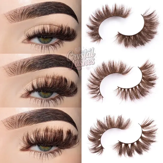Brown Fluffy Mink 14mm-20mm Eyelashes 1 Pair Strip Fluffy Lashes for Enhanced Eye Makeup Lightweight Cotton Band Reusable Cosmetic