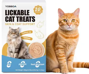 20Tubes Lickable Cat Treat, No Gums or Fillers Cats Puree Treats,Skin & Coat Support Cat Squeeze Treats, Omg3 Squeezable Creamy Cat Lickables, Grain Free Cat Snacks for Sensitive Stomach