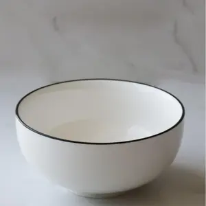 Marcel Ardani 'The Minimalist Collection' Large White Bowl with Black Rim – Elegant Ceramic Dinnerware