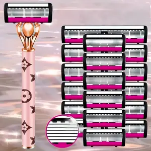 Men & Women Stainless Steel Manual Shaving Tool Set, Shaving Razors, Manual Shaver, Includes 1 Handle + 18/6 Replacement Blades, Smooth Pain-Free Hair Removal, Smooth Shave
