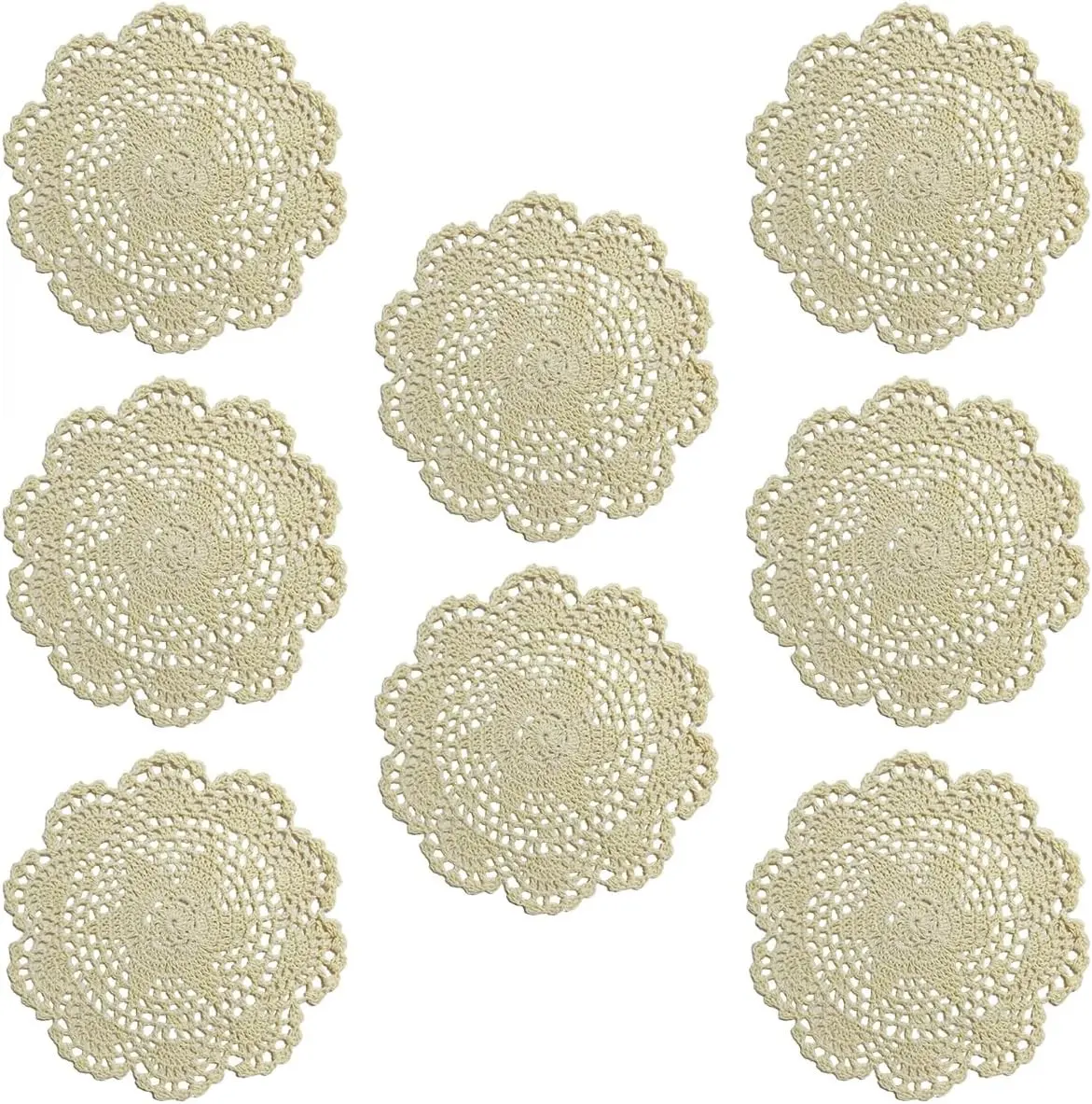 Phantomon 8 Inch Doilies Crochet Round Lace Doily Handmade Placemats 100% Cotton Crocheted Coasters, Flower Design, Pack of 8 (Beige) Gift