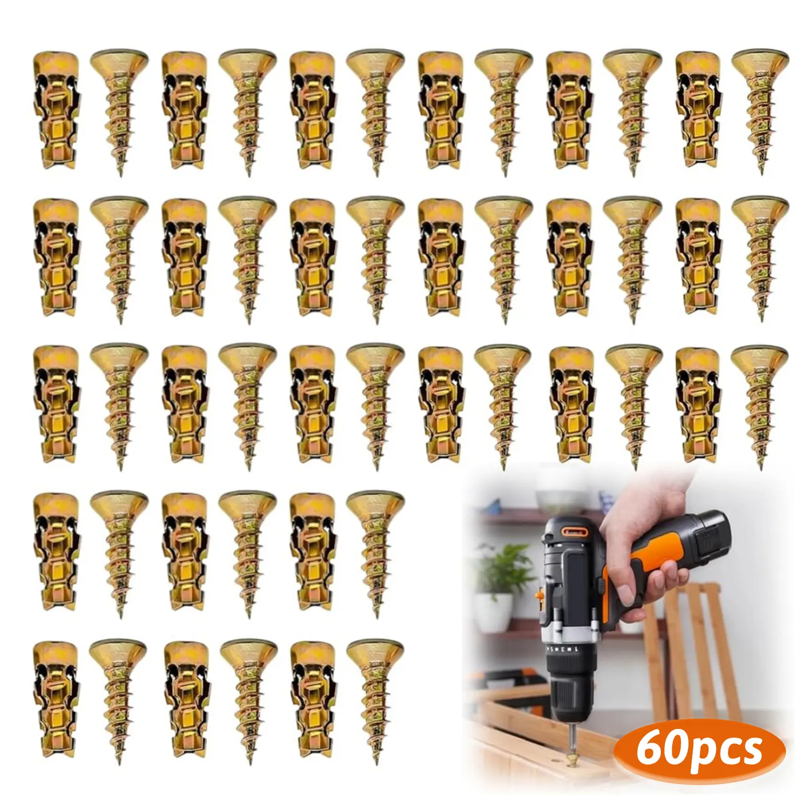 120 Counts Metal Expansion Screws,Heavy Duty Hollow Wall Anchors with Screws,Ldeal for Concrete Wall,Loose Hinge Hole Repair Kits,Hollow-Wall,Wooden Wall and Hinge Hole Repair.