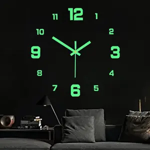 3D Digital Wall Clock, 1-Count Battery-Powered Silent-Operation Luminous Wall Clock for Living Room and Bedroom (luminous style only emits light in dark environments)