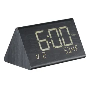 VEVOR Digital Alarm Clock,  Wooden Desk Clock with Dual Alarm, USB Port, Snooze, Night Light, Voice Control, Adjustable Volume, Bedside Desktop Clock with Charger for Bedroom, Kitchen, Office, Black