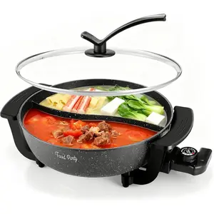Electric Hot Pot with Divider Hotpot Pot Electric Hopot Cooker Shabu Shabu Pot 110V 1200W NonStick 6Quart BPA FREE Fondue Chinese Hot Pot