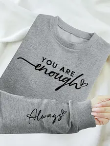 Women's Letter Print Round Neck Sweatshirt, Casual Long Sleeve Crew Neck Pullover for Fall & Winter, Women's Clothes for Daily Wear, Hoodie