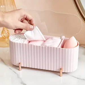 Cute Bow-knot Design Makeup Organizer Countertop, make up organizers for vanity, 1 Count 3-grid Divided Compartments Large Capacity makeup storage, cosmetic organizer, Cosmetic Storage Organizer, Cosmetic Storage Box, Beauty Supplies Organizer