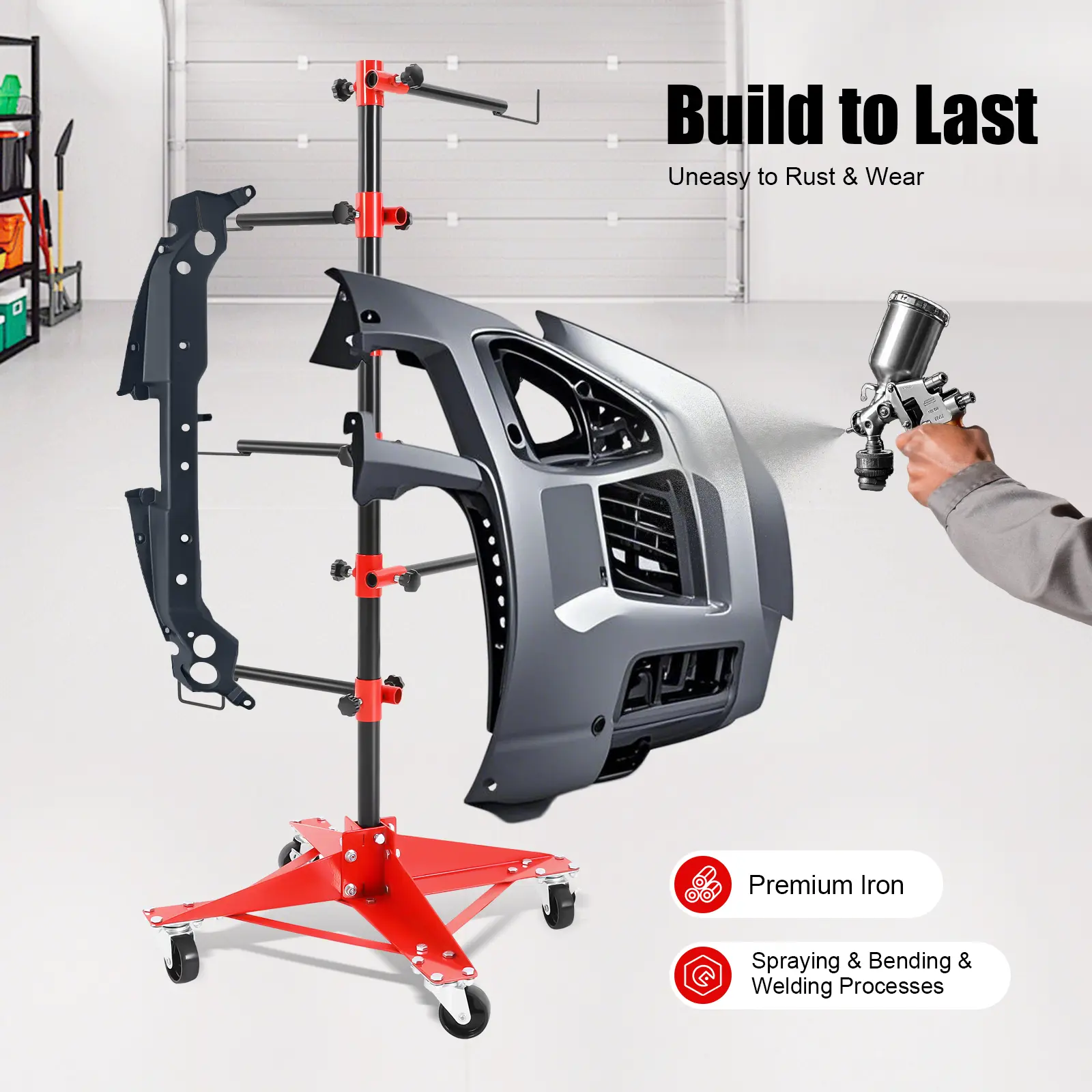 Auto Body Panel Paint Stand with 6 Adjustable Arms, 4 Locking Wheels – Car Repair Tool for Car Door, Fender, Bumper Drying Rack, Car Repair Tools