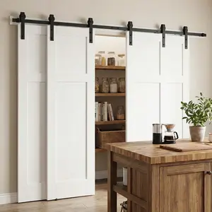 Heavy Duty Sliding Barn Door Hardware Kit for 4 Doors - 300lb Capacity, Smooth & Quiet Black J-Track, Easy Installation, Carbon Steel, 72 " Track Fits Doors Up to 68" Wide“Heavy,Duty,Bi-Folding,Barn,Door,Hardware,Kit”Black (without door)