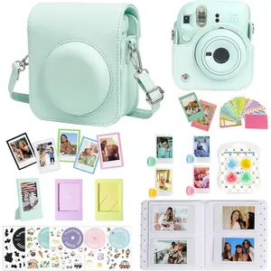 Accessories for  Instax Mini 12 Camera, Accessory Bundle Include PU Leather 12 Case, Mini Picture Album, Frames, DIY Stickers, Color Filter (No Camera) - Mint Green