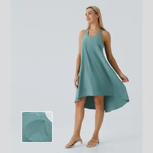 Halara Breezeful Backless Racerback Side Pocket High Low Flowy Midi Quick Dry Casual Dress